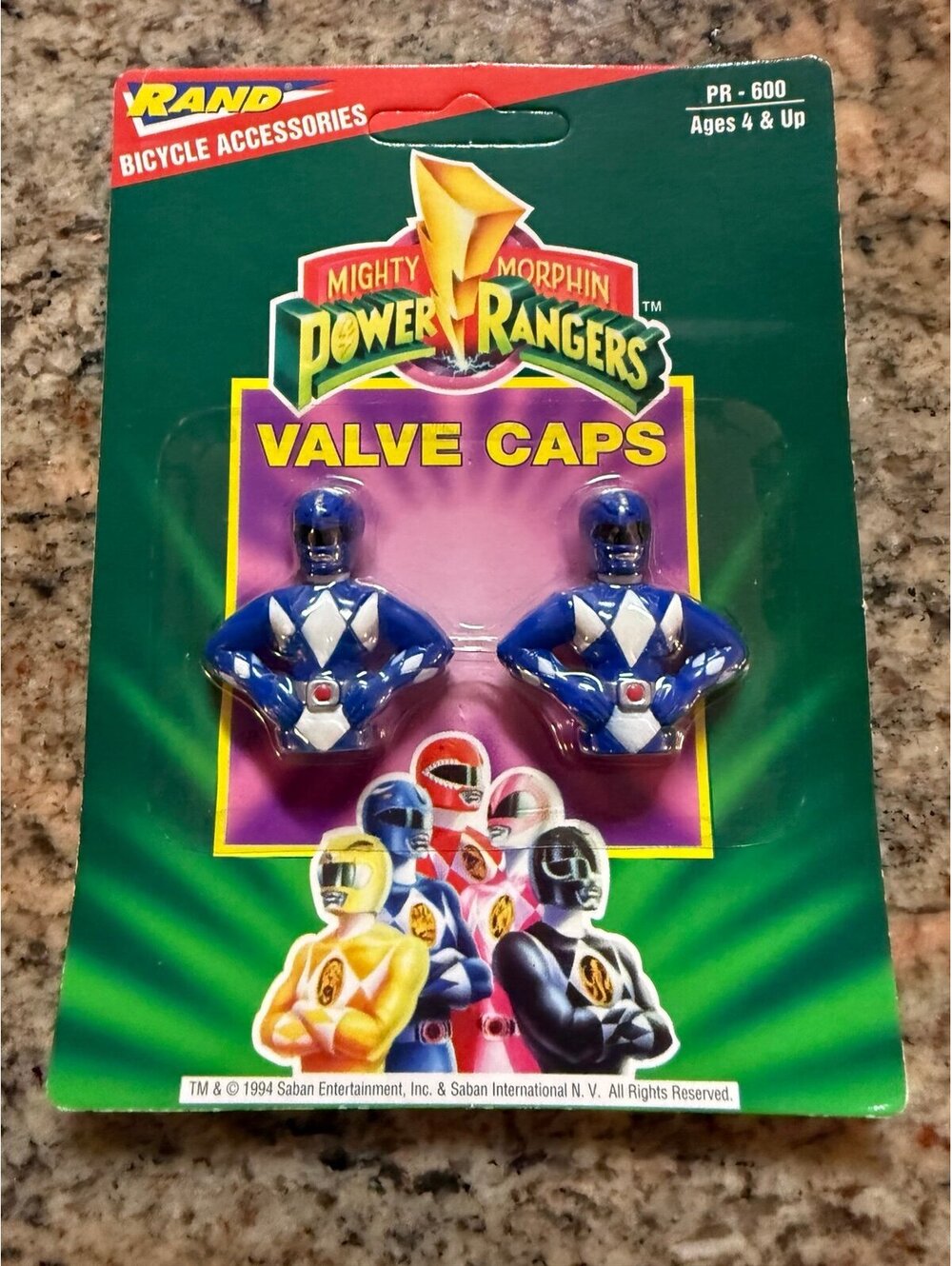 Vintage 1994 Mighty Morphin Power Rangers Blue Ranger Valve Caps RAND Sealed